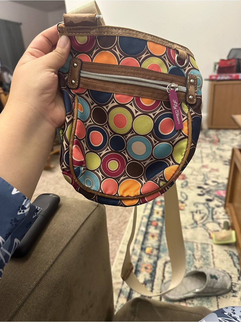 Sakroots Multicolor Circle-Print Crossbody in Teal, Coral, Lime, Navy & Orange - Picture 2 of 6